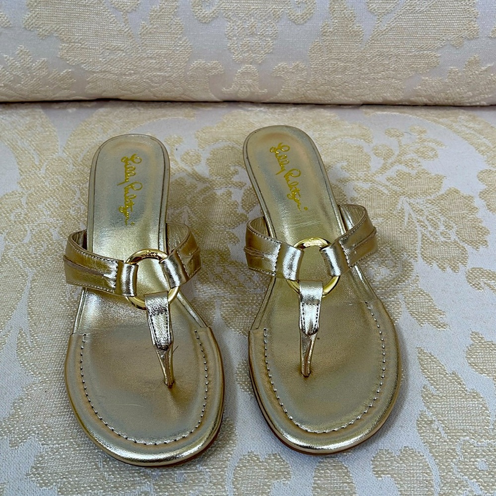 Lilly Pulitzer wedge sparkling gold sandal size 6M worn once priced to sell